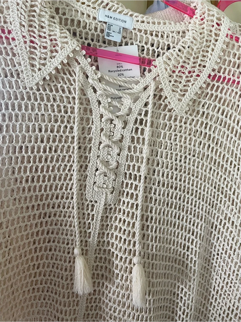 H&M Cream Crochet Lace-Up Tunic